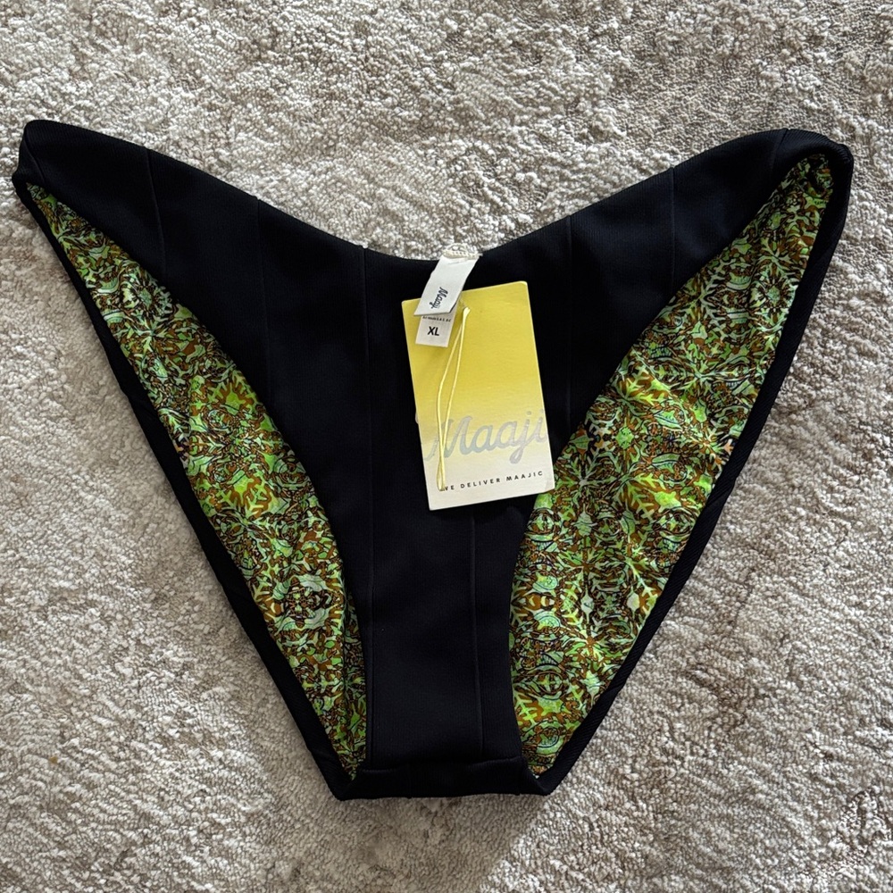 NWT Maaji Black and Green Floral Bikini Bottom